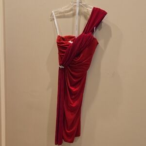 David's Bridal One Shoulder Red Dress